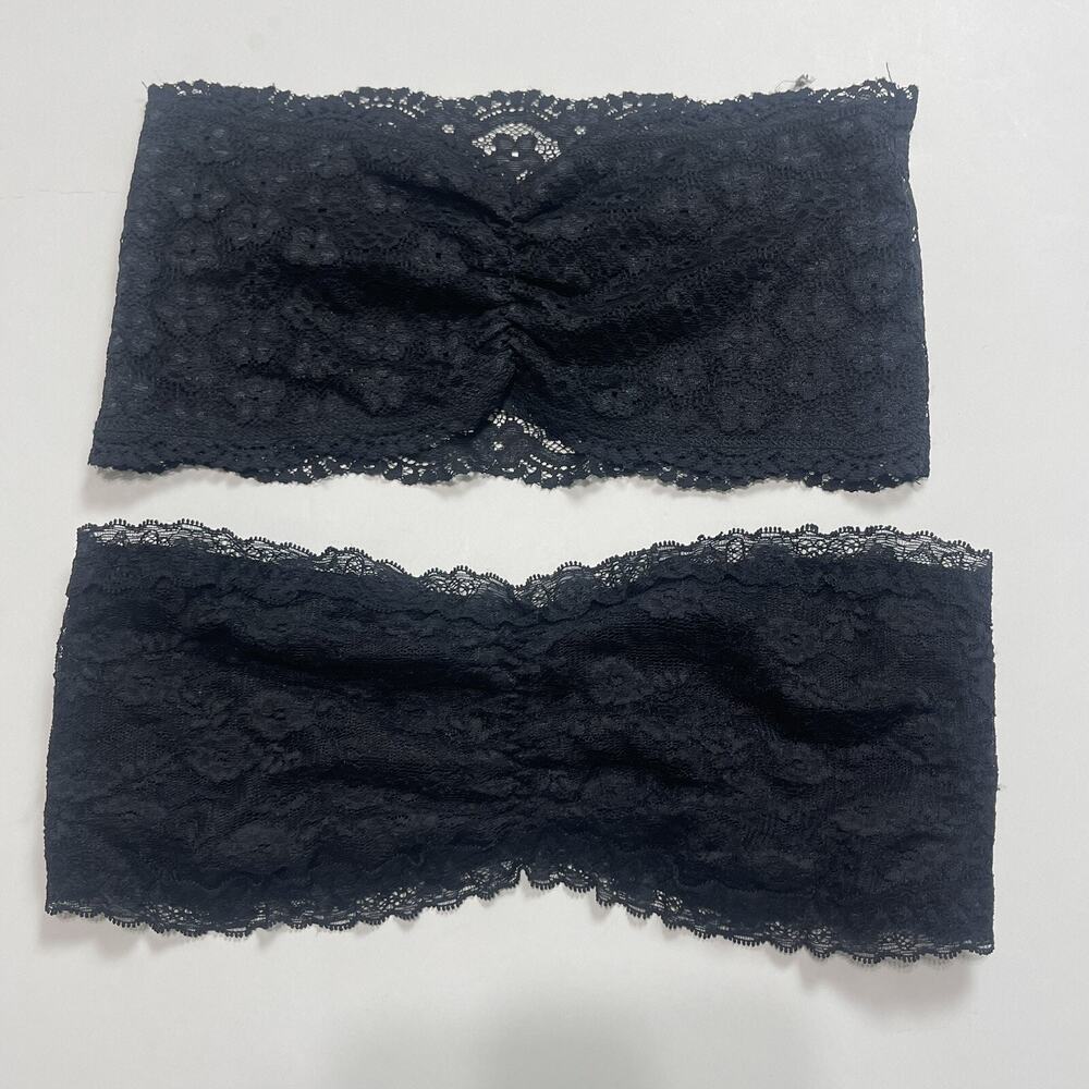 2 Pack Strapless Bra Tube Stretch Lace Floral Sexy Top Black SMALL